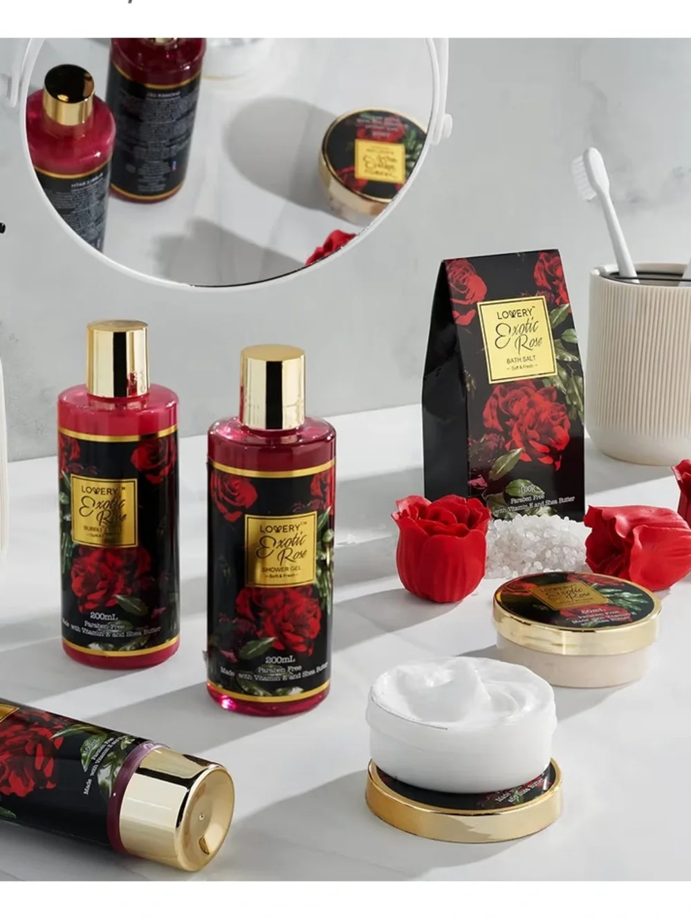 LOVERY Luxury Spa Gift Set Rose Scented Lotion Bath Basket Mothers Day New
